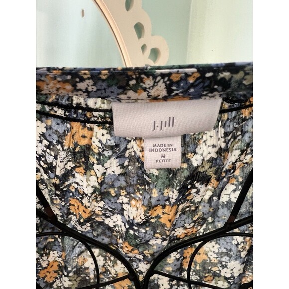 J. Jill Blouse M P Multi Color Floral Button Front Round Neck Long Sleeve Top - Picture 2 of 7